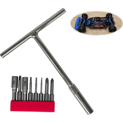 Lot de 8 outils pour voiture télécommandée, embouts JIS et Allen, embouts de tournevis magnétiques en acier S2 avec mini clé à douille à poignée en T, outil d'écrou de roue de 7 mm (1/5)