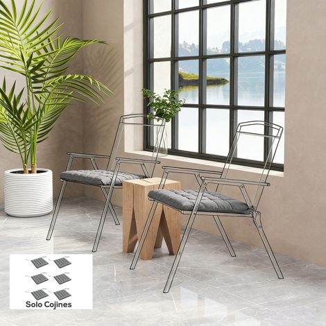 Juego de 6 Cojines para Sillas de Comedor 40x40 cm 6 Piezas Cojines para Sillas de Jardín Acolchados con Cintas Gris (1/5)