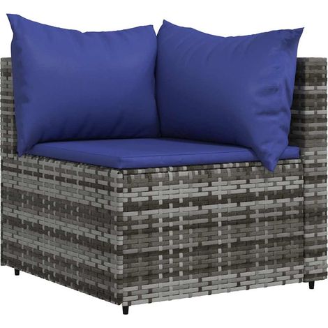 vidaXL Garten-Ecksofa mit grauen Kissen aus geflochtener Rattan