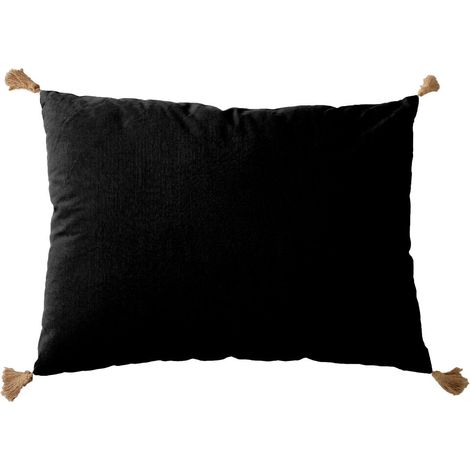 Coussin Déco Uni à Pompons "Panama" 50x70cm Noir (1/2)