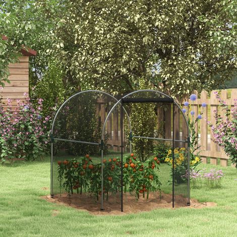 Tente de protection plantes 1,2 x 1,5 x 1,5m avec porte et moustiquaire, structure acier noir robuste, préserve les végétaux du jardin