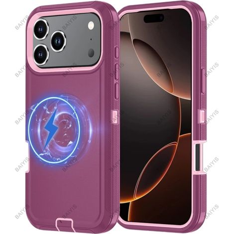 (Bordeaux, iPhone 18 Pro Max) Étui de protection antichoc, compatible avec la recharge sans fil magnétique Magesafe. (1/5)