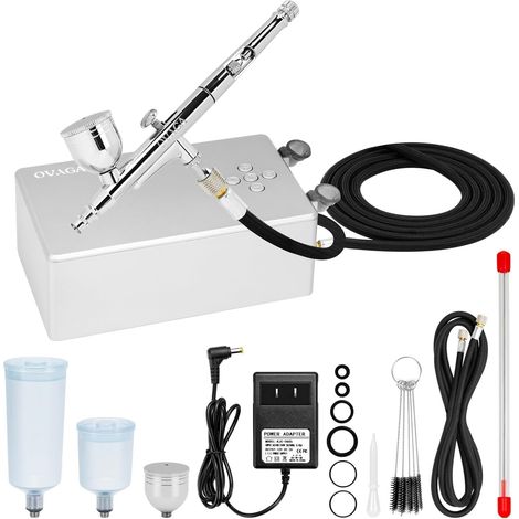 55PSI Kit Aérographe Portable, Set Aérographe Multi-Fonctions Double Action avec Compresseur pour Peinture, pour Décoration de Gâteau, Maquillage, Artisanat d'art, Ongles, Maquette (1/5)