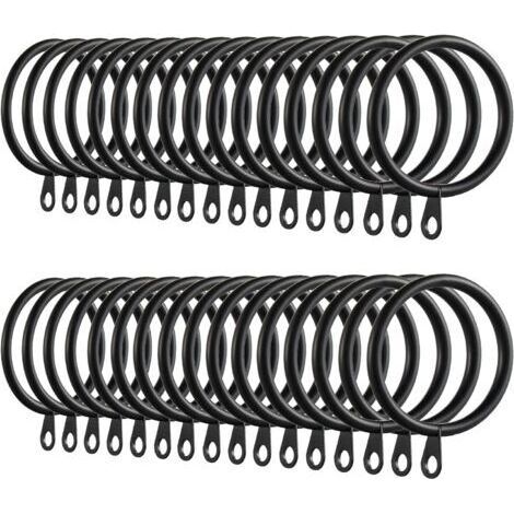 60pcs Anneaux de Rideau, Anneaux de Rideau en métal Crochets Suspendus pour Tringles à Rideaux Anneaux de Suspension de Rideau de 30mm (Noir)