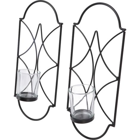Set aus 2 Wandleuchten aus Eisen und Glas, dekorative Accessoires für Wohn- und Schlafzimmer, schwarz (1/5)