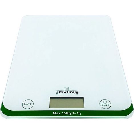 Báscula electrónica de cocina LE PRATIQUE 15 kg vidrio templado pantalla LCD precisión 1 g (1/4)