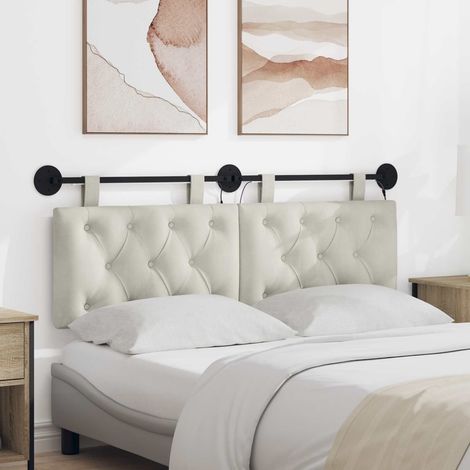Tête de lit suspendue 2 pièces avec LED en velours crème 130 x 55 x 7 cm - PANGIVO (1/5)