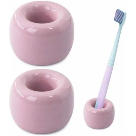Ensemble d'accessoires de salle de bain, 2 pièces en céramique mini Boîte de rangement pour brosse à dents couple faite à la main (rose) (1/4)