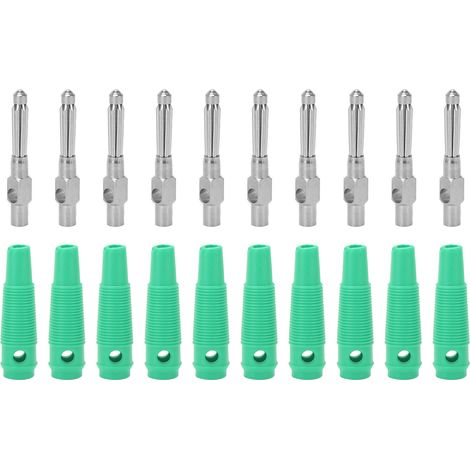 Lot de 10 fiches banane mâles empilables 4mm 7 broches cuivre 1000V 32A avec manchon souple et vis de serrage vert (1/5)