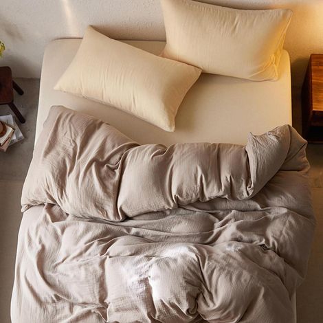 Linge de lit en mousseline 200x200 cm Coton, Gris, 2 taies d'oreiller 50x75 cm