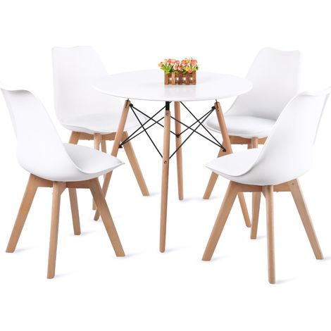 Eggree – Lot de 4 chaises scandinaves en bois massif – Coque en plastique avec coussins – Hauteur d'assise 44-47 cm – Finition mate facile à nettoyer (1/5)