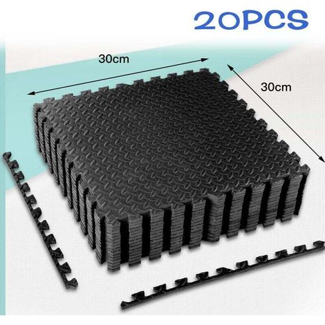 Tapis de Sol de Gym Sport avec 20 Dalles de Protection en Mousse 30cm x 30 cm Noir (1/5)