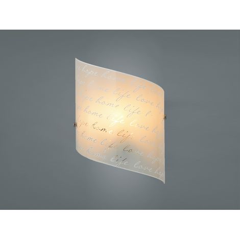 LED Wandleuchte mit Glasschirm satiniert & Schrift Dekor, Höhe 30cm (1/5)