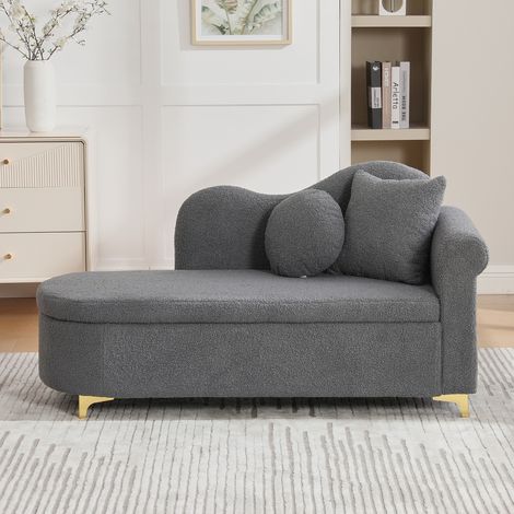 Méridienne de rangement 134 cm, dossier ondulé, tissu effet peau de mouton, gris, REDOM (1/5)