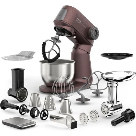 Robot pâtissier multifonction Sencor STM 7632WP Gordon - Pétrin et hachoir à viande - Bol inox 5,5 L - Moteur 1500 W - Bordeaux (1/5)