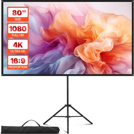 VEVOR Ecran de Projection avec Trepied de 203,2 cm, Toile de Projection Portable et Infroissable, Grand Angle de Vision 160°, 16:9 4K HD, avec Sac de Transport, pour Videoprojecteurs Cinema Maison