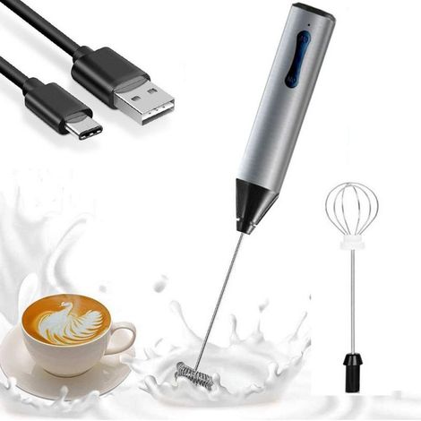 Mousseur À Lait - Électrique Rechargeable USB-C - Acier Inoxydable 304 - 2 Vitesses 8000-12000 Tr/Min - Pour Café Et Préparations Laitières - 1 Pièce (1/5)