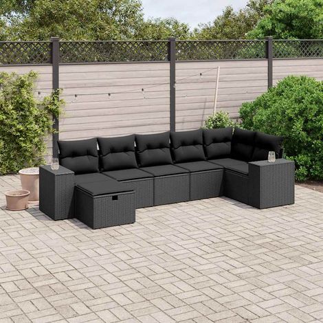 vidaXL Set Divani da Giardino con Cuscini 7pz Nero Polyrattan (1/4)