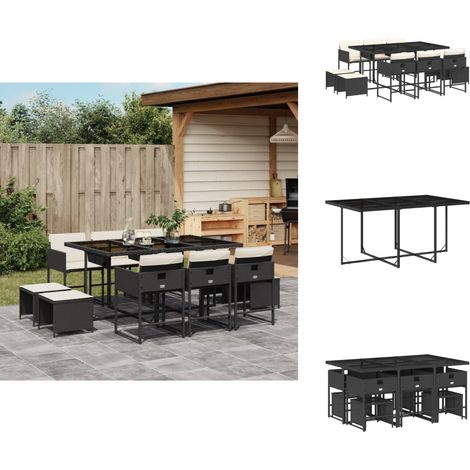 Ensemble à manger de jardin 11 pcs coussins noir résine tressée - Ensemble Salon De Jardin - Meuble De Jardin - Résine Tressée - Mobilier D'extérieur - Table De Jardin (1/5)
