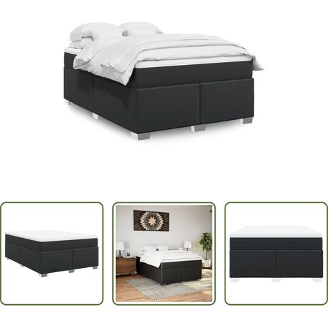 Matratze -  Boxspringbett mit Matratze Schwarz 140x200 cm Kunstleder