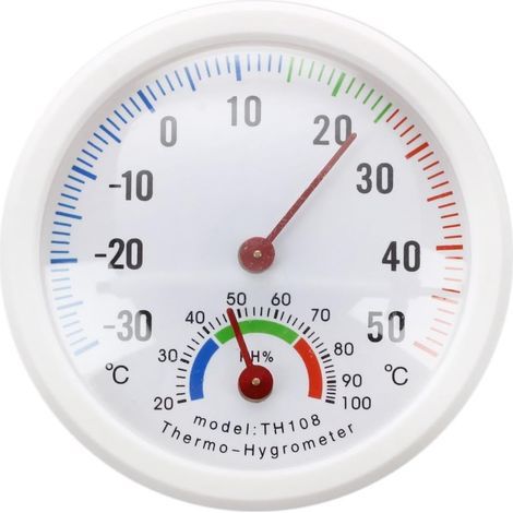 Thermometer, hygrometer, round dial with needle, tester, white inside and out (1/4)