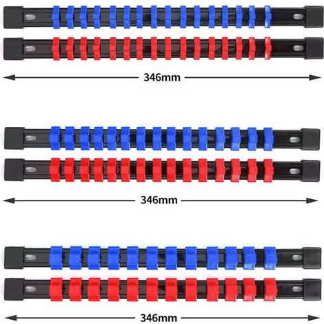 6er-Set Steckschlüsselhalter zum Aufclipsen für 1/2", 3/8" und 1/4"-Antriebe, multifunktionaler Kunststoff, Werkzeugschrankschiene (1/3)