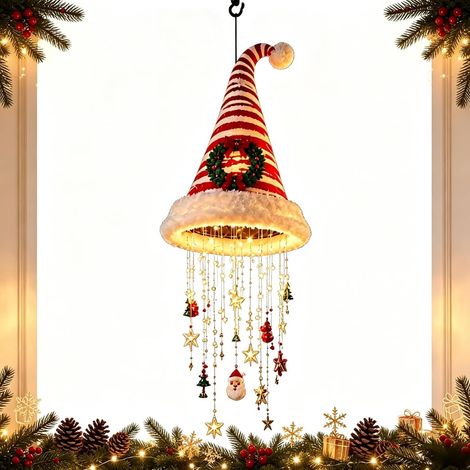 Décoration suspendue de Noël avec LED, bonnet de Père Noël, étoiles et ornements festifs, suspension lumineuse pour maison, fenêtre et extérieur (1/5)