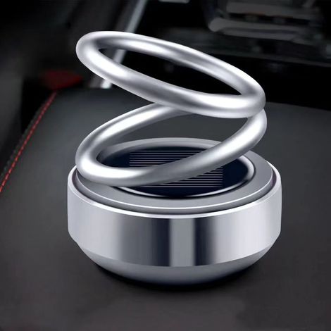 Diffuseur d'huile essentielle pour voiture solaire rotation double anneau alliage plastique anti-odeur parfum longue durée décoratif salle bain chambre argent 1 pièce (1/4)