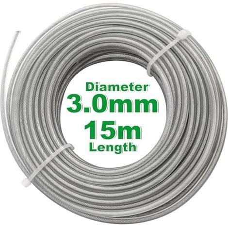 Applicable Fil de Coupe Ligne de Coupe Herbe en Acier Robuste 3mm x 15m Rond Remplacement String Line Cordon de Corde pour débroussailleuses (1/5)