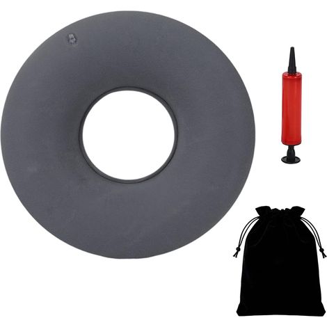 Coussin Coccyx Gris Discret avec Sac de Rangement, Anneau de Siège Gonflable pour Hémorroïdes et Après Chirurgie, Oreiller Orthopédique avec Pompe et Sacs De Rangement (1/5)