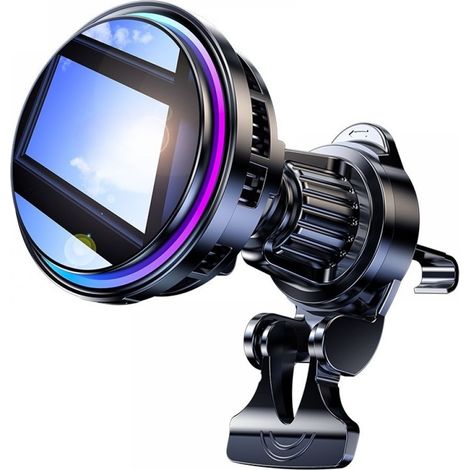 Support Téléphone Portable Magnétique - Charge Sans Fil 15 W - Ventilateur De Refroidissement - Éclairage RGB - Support Voiture À Ventilation - 1 Pièce (1/5)