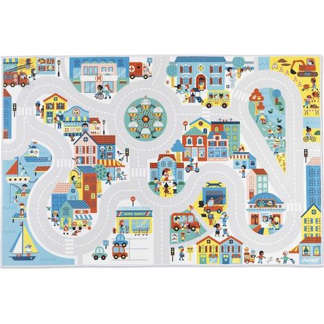 Tapis Voiture Enfant - Thème Ville - Doux & Anti-dérapant - Motif Urbain - Tapis de Jeux Chambre Fille & Garçon - 120 x 80cm - Lavable à la Main – A partir de 2 Ans (1/5)