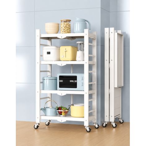 Etagère Métallique Pliable Haute Solidité 4 niveaux Blanche 71 x 34 x H 125 cm - 4 Roulettes Renforcées - Livraison gratuite (1/3)