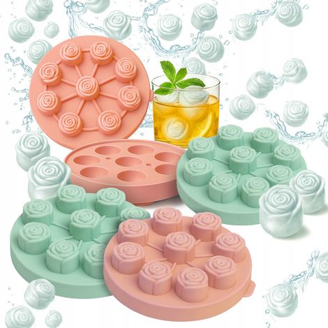 4x Silikon-Eiswürfelform Rosen 3D Eisformen für Saftgetränke