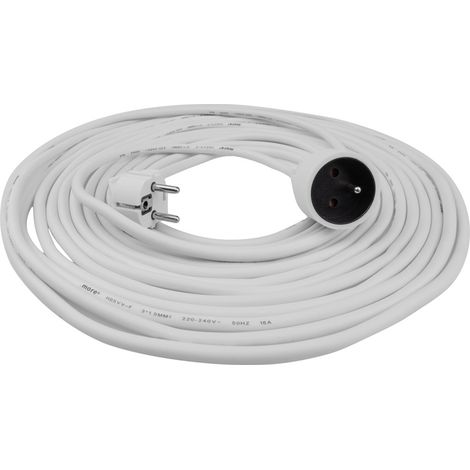 Verlängerungskabel mit 1 Steckdose, 10 m, mit/ohne 3x1,5 mm² Stecker, weiß