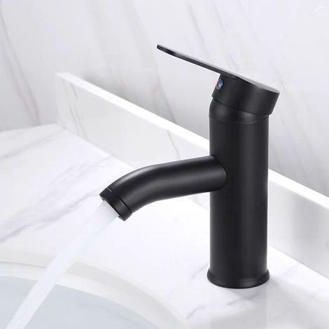 Grifo de baño de una sola manija, estilo moderno, grifo con boquilla giratoria, grifo de agua fría y caliente – Negro - RWPlomería calefacción Grifería Grifo de lavamanos (1487) (1/3)