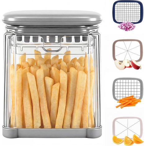 Coupe Frite, Coupe Legumes Multifonctions, 4 en 1 Mandoline Cuisine, Decoupe Legumes Manuel avec 4 Lames Réglable, Mandoline Professionnelle Cuisine pour Oignons, Carotte, Terre, Concombre