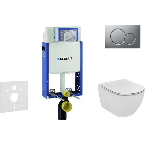 Geberit Kombifix - Installationselement für Wand-WC mit Betätigungsplatte SIGMA01, Chrom matt + Ideal Standard Tesi - WC und WC Sitz 110.302.00.5 NF3