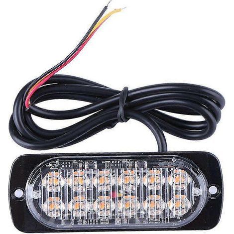 Feu stroboscopique ultra-mince à 12 LED, 36 W, 12-24 V, pour camions et motos (lumière bleue)-Black (1/3)
