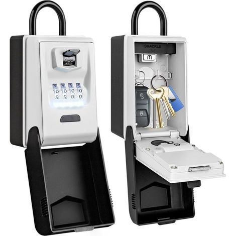 Coffre-fort à clés extérieur rétroéclairé, étanche, code à 4 chiffres, grand format, cadenas robuste pour la maison, l'usine, le garage, l'école, en intérieur. (1/4)