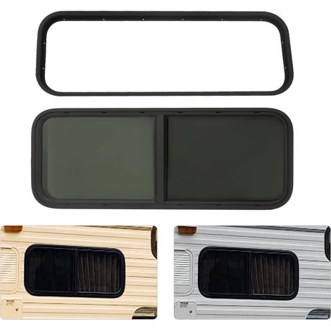 Ventana lateral para caravana, ventana corredera, ventana para caravana, protección contra insectos, aleación de aluminio negro, vidrio templado negro (1000 × 400)