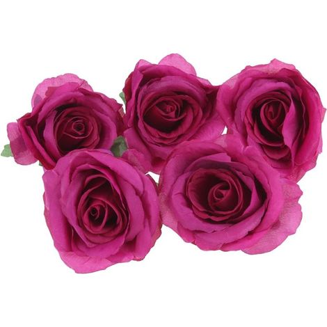 Fiori artificiali a forma di testa di rosa per decorazioni 5 pezzi - Rosa scuro (1/3)