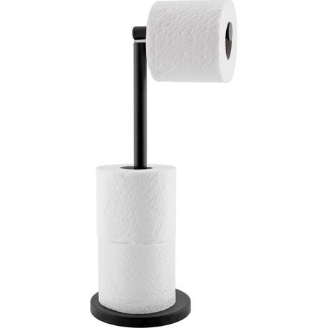 Free-standing toilet paper holder made of stainless steel, suitable for 4 toilet paper rolls, easy to clean, stainless steel, 15x55 cm (black)