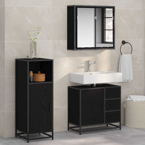 vidaXL Badezimmermöbel-Set 3 pcs Schwarz Eichen-Optik Holzwerkstoff (1/5)