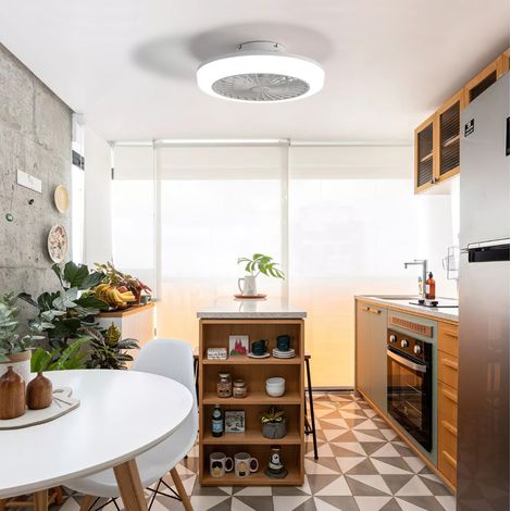 HAVRYA Deckenventilator mit Licht, 46 cm, 60 W, flügellos, reversibel, Weiß, Fernbedienung (1/5)