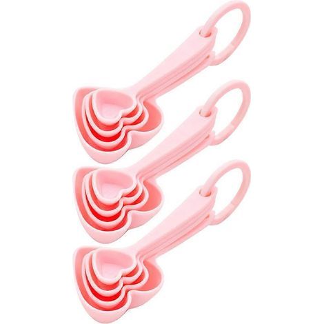 Set mit 3 herzförmigen Dessertlöffeln aus Kunststoff (12-teilig), einzigartiges Besteck, ideales Hochzeitsgeschenk für Zuhause oder Restaurant. – 12,00 x 5,00 x 5,00 cm – Rosa (1/3)