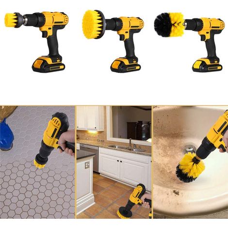 Lot de 3 brosses de nettoyage pour perceuse électrique, kit de fixation pour nettoyer les pneus de voiture, cuisine, salle de bain, siège, tapis de moquette (jaune 7,9 cm/9,9 cm/12,7 cm) (1/5)