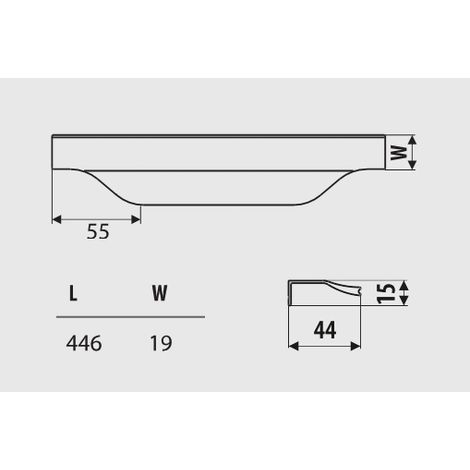 Manche UA119, noir mat, longueur 446 mm, coupe C (1/2)