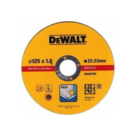 Dewalt DT43972-QZ Disco unido de alto rendimiento delgado de corte rápido (10 latas) 125 mm x 1,0 mm x 22,23 mm