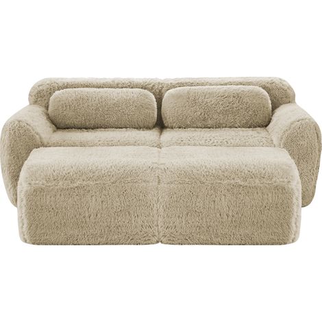 Sofá modular cloud de 2 plazas en tejido suave con 2 pufs, sin montaje, beige claro (1/5)